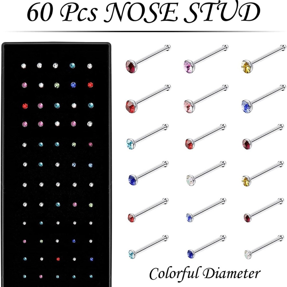OMAIGAR 2 Boxes 120 Pcs Nose Rings Studs 40 Pcs Nose Hoops, Stainless Steel